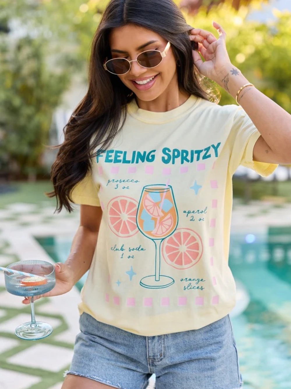 Pink Lily Pale Yellow "Feeling Spritzy" Graphic Tee